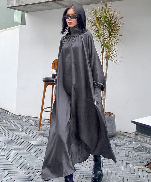 Glossy Gathered High Neck Dress